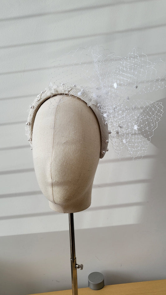 Embellished Ivory Headband with veil detailing