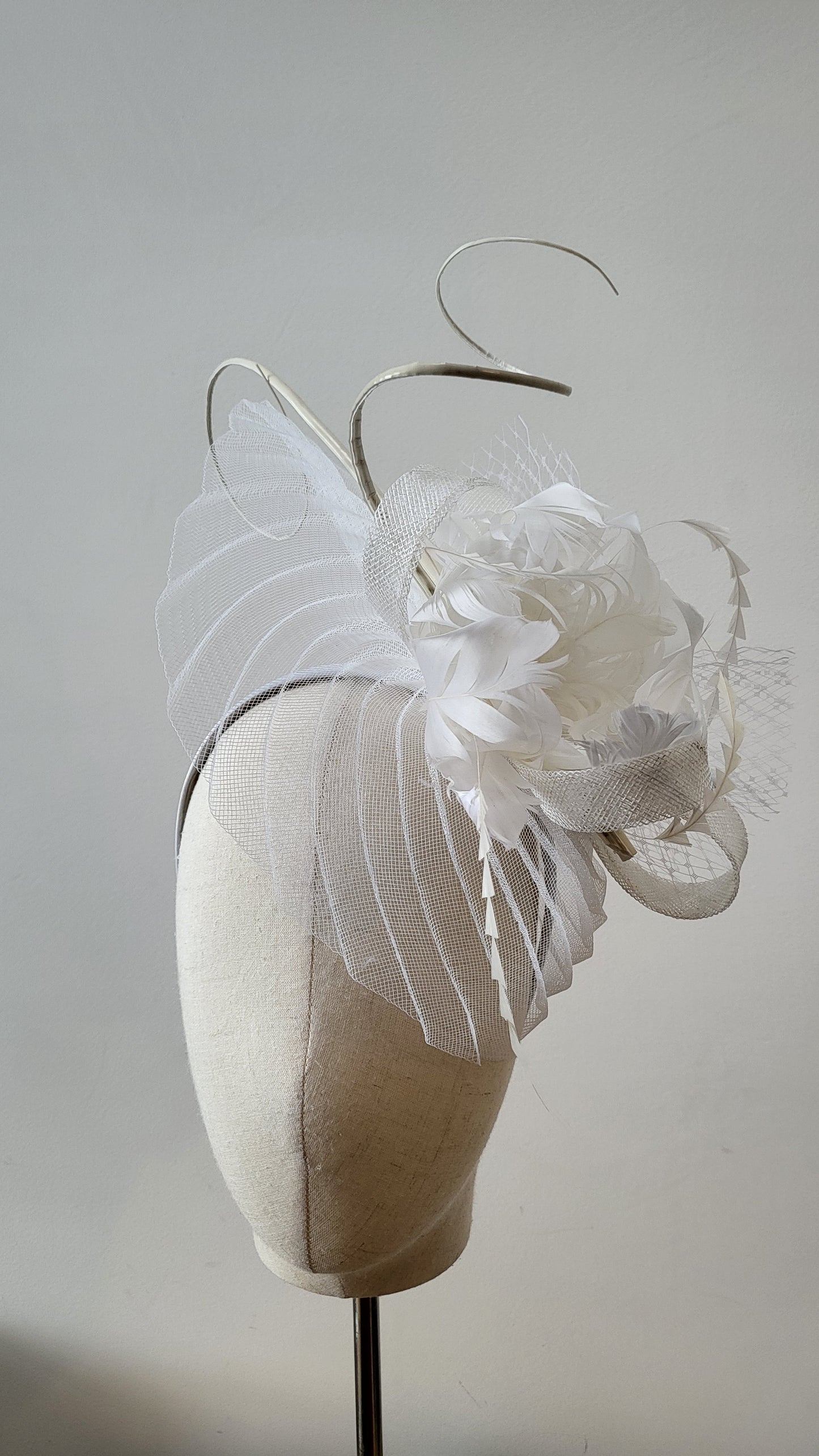 All white crinoline base headpiece